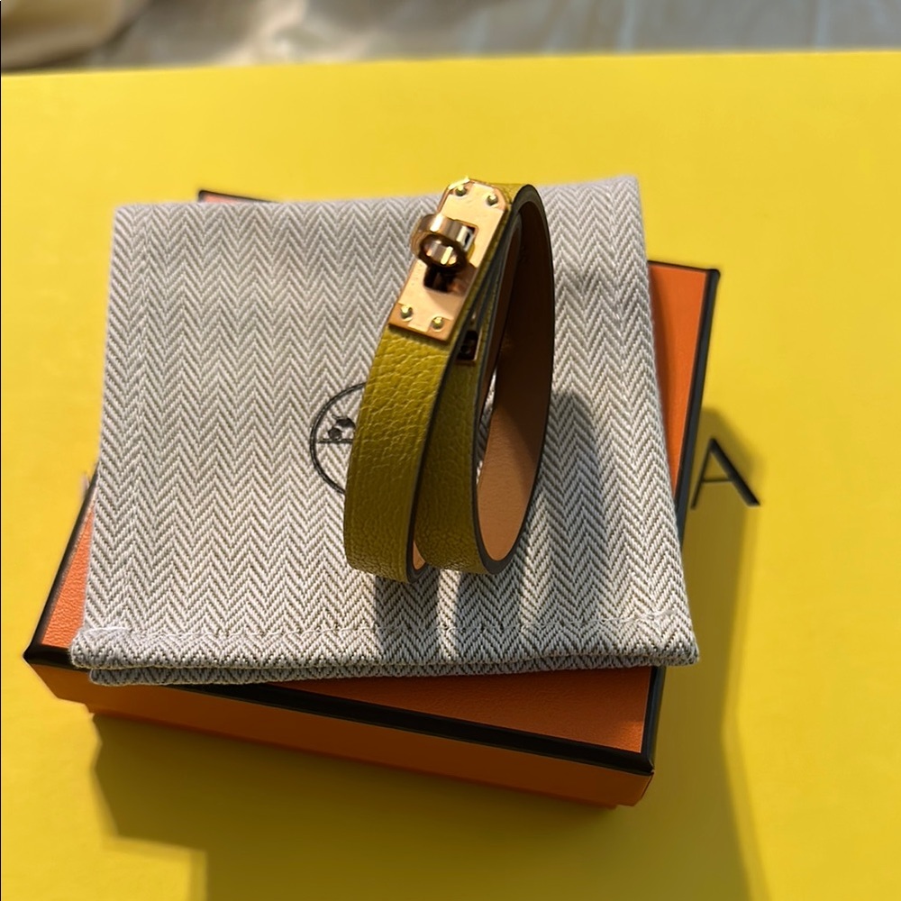 Hermes Yellow Leather Bracelet with Gold Clasp size T2